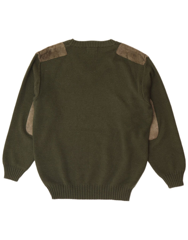 Country Mens Wear Pullover mit V-Ausschnitt, EU 40, mittelgrüne Colourblock-Wolle