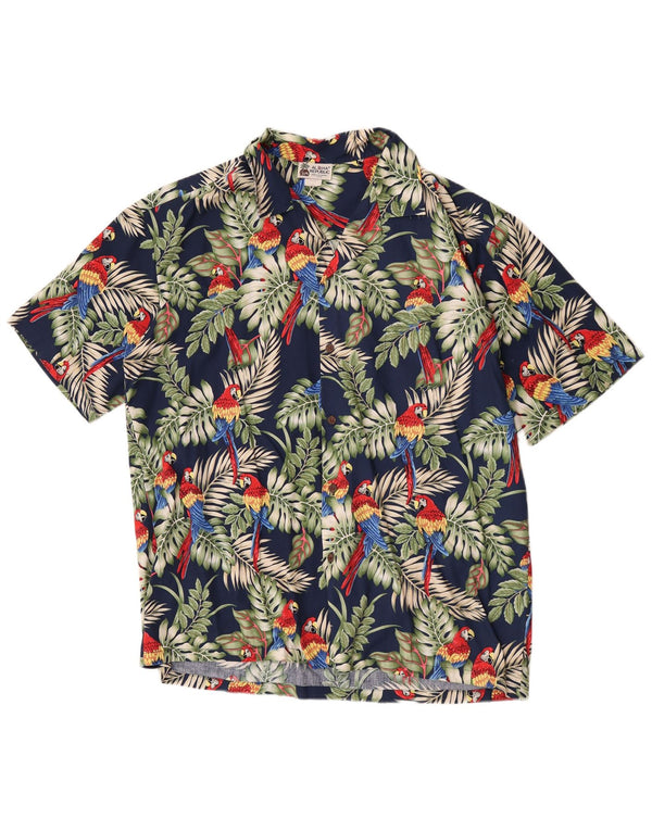 Vintage Herren Hawaii-Kurzarmhemd XL Marineblau mit Blumenmuster aus Baumwolle