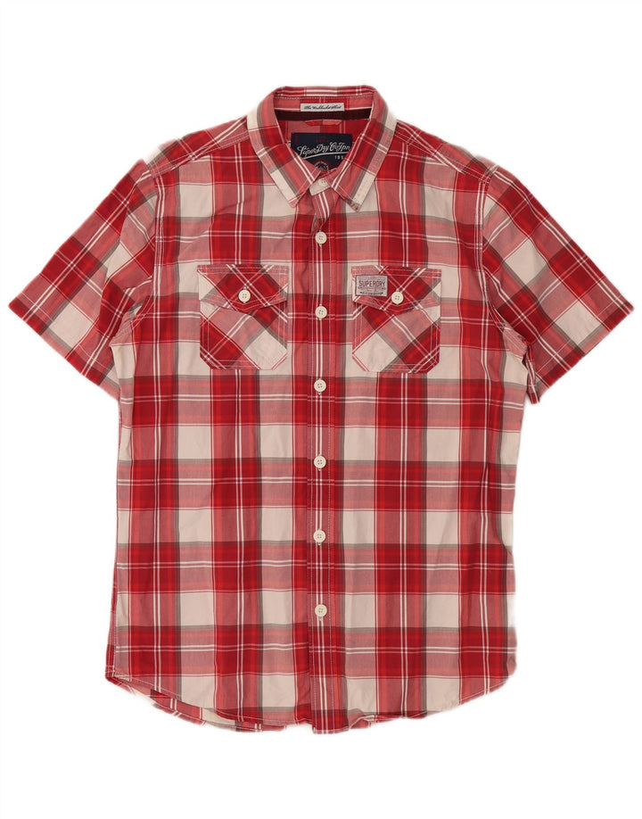 SUPERDRY Herren-Kurzarmhemd XL, rot kariert, Baumwolle