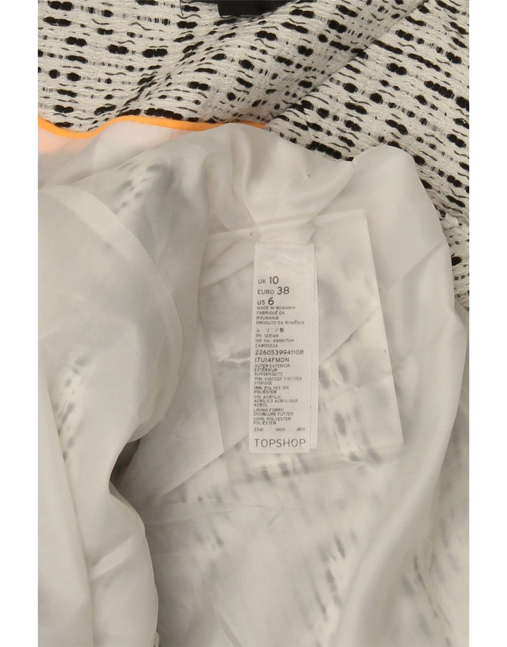 Topshop Womens Open Blazer Jacke UK 10 Small Weiß gesprenkelte Viskose