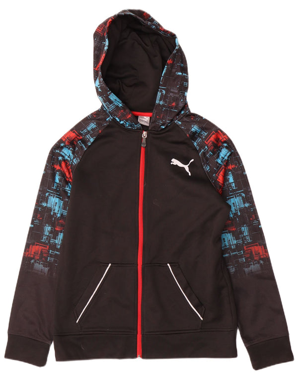 Puma Jungen-Kapuzenpullover mit Reißverschluss, 14–15 Jahre, groß, schwarzes geometrisches Polyester