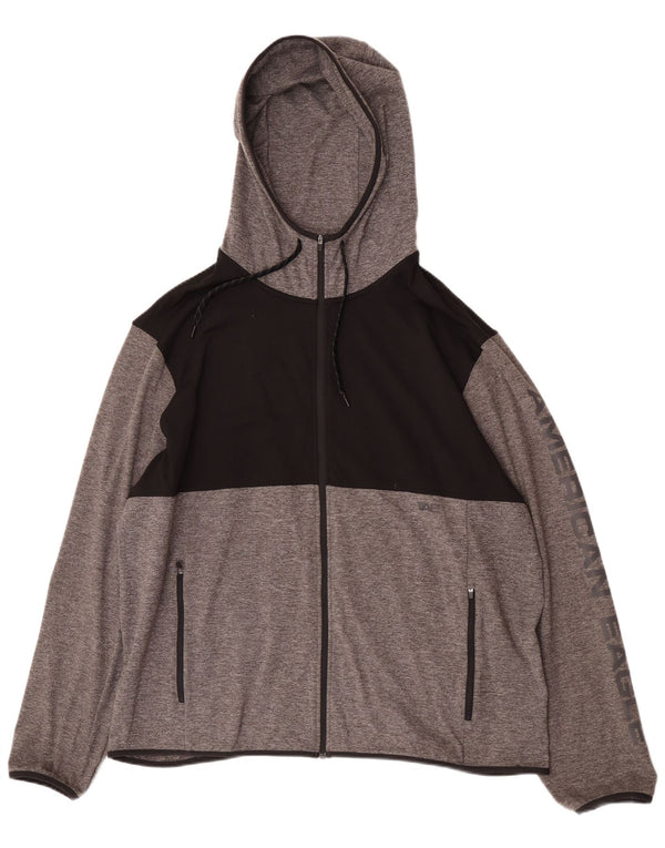 American Eagle Herren-Kapuzenpullover mit grafischem Reißverschluss, 2XL, Grau, Farbblock
