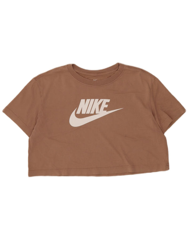 Nike Damen Crop Graphic T-Shirt Top UK 14 Mittelbeige Baumwolle
