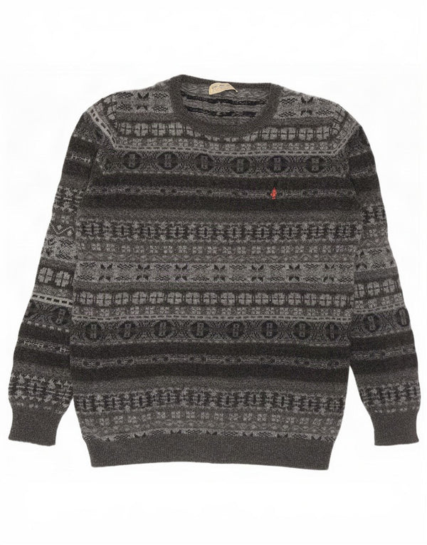 Marlboro Classics Herren-Pullover mit Rundhalsausschnitt, 2XL, graue Fair-Isle-Wolle