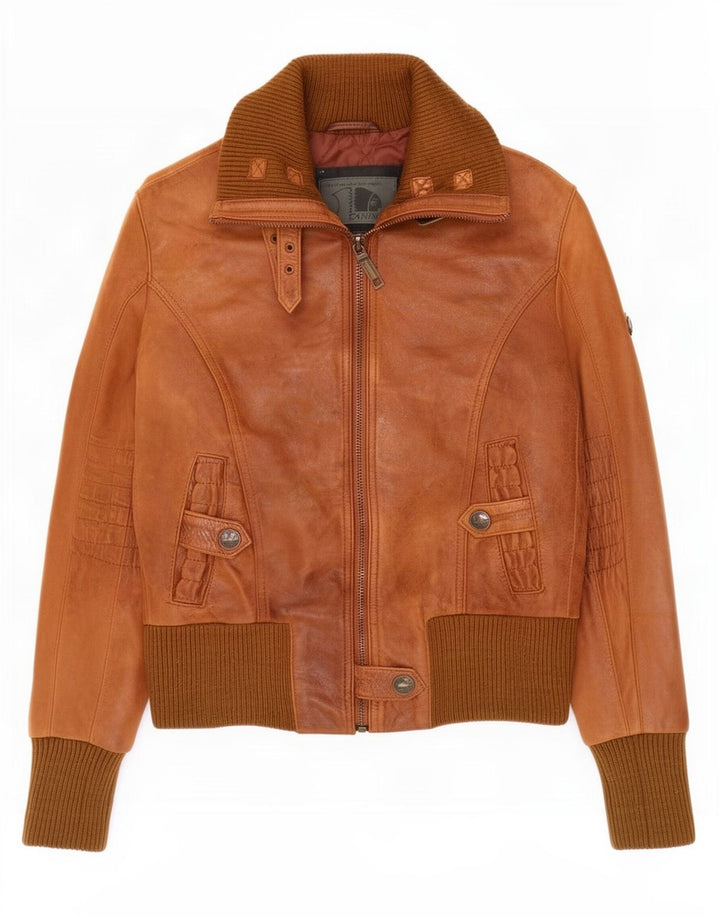Americanino Damen Bomber-Lederjacke UK 14 Mittelbraun