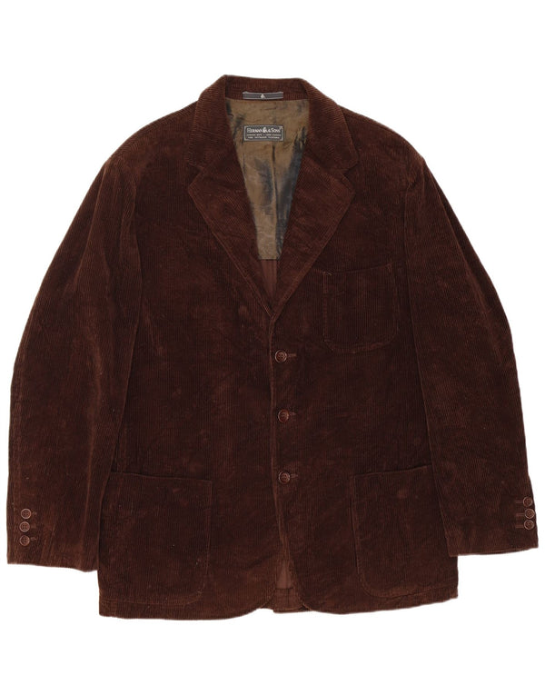 HERMAN & SONS Herren-Blazer aus Cord mit 3 Knöpfen, IT 48, Mittelbraun