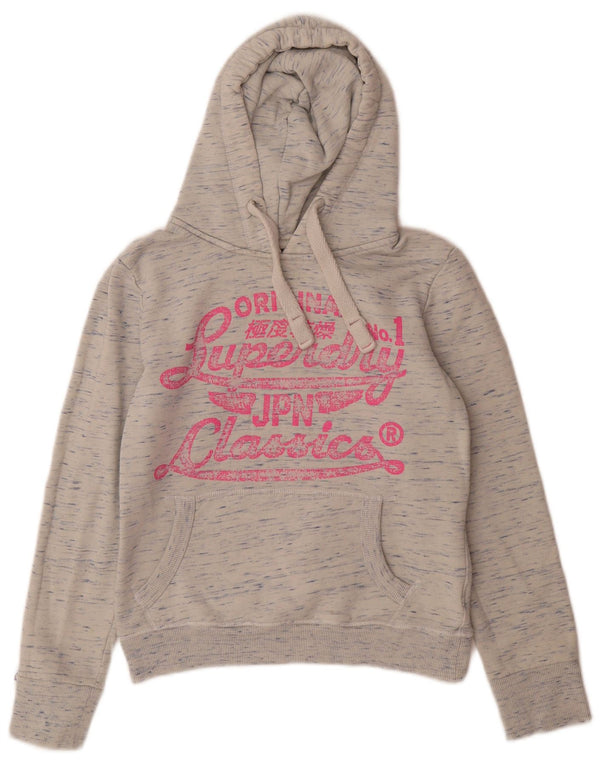 Superdry Graphic Hoodie-Pullover für Damen, UK 10, Größe S, grau gefleckte Baumwolle
