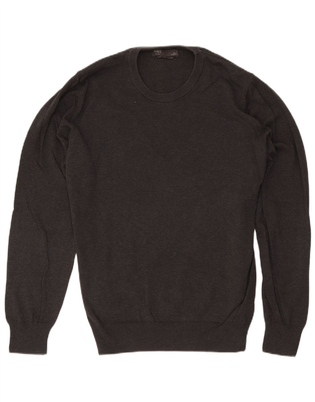 Marks & Spencer Herren-Pullover mit Rundhalsausschnitt, Größe L, aus grauer Baumwolle