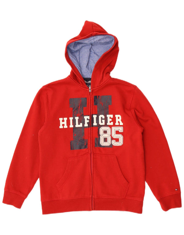 Tommy Hilfiger Kapuzenpullover mit grafischem Reißverschluss für Jungen, 12–13 Jahre, Mittelrot