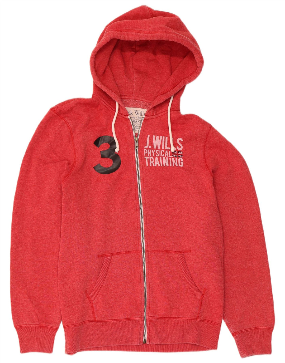 JACK WILLS Herren-Kapuzenpullover mit grafischem Reißverschluss, groß, aus roter Baumwolle