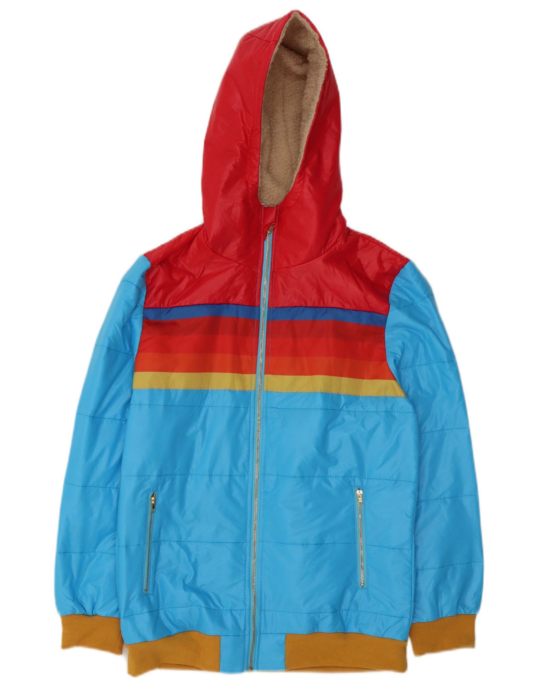 Vintage Damen-Windbreakerjacke mit Kapuze, UK 14, mittelblau, Farbblock