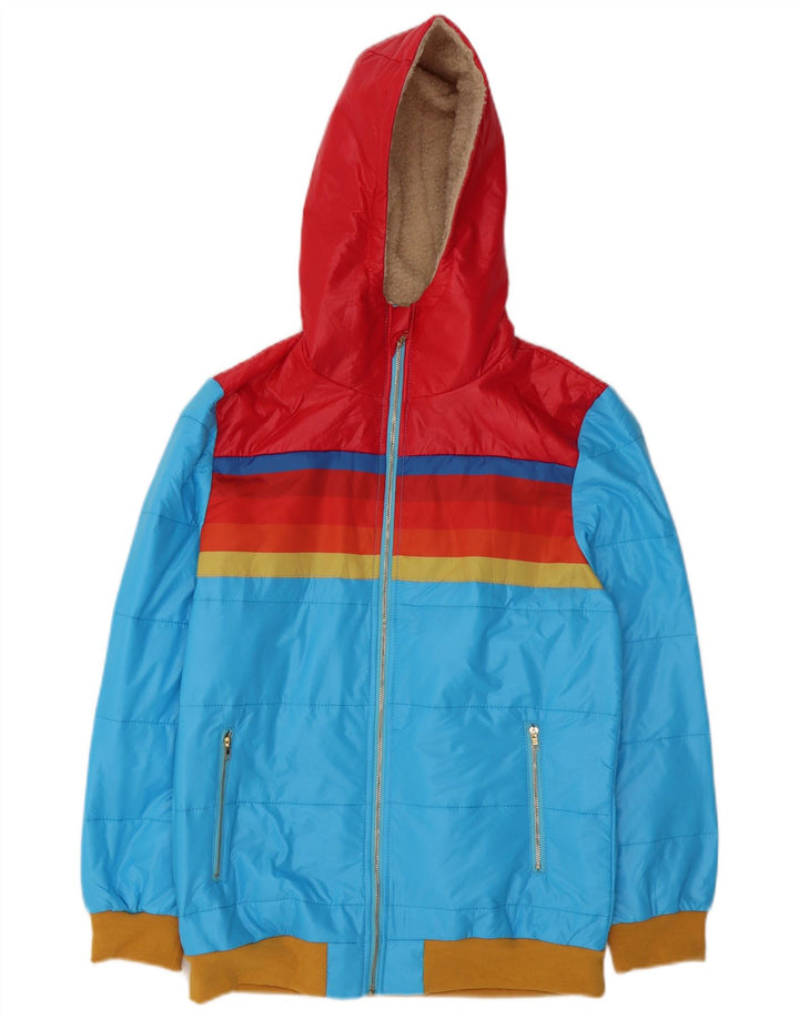 Vintage Damen-Windbreakerjacke mit Kapuze, UK 14, mittelblau, Farbblock