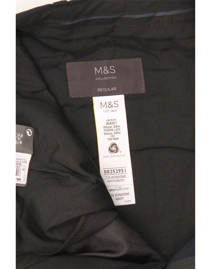 Marks & Spencer Herren-Anzughose, normal, W34, L33, marineblaue Wolle