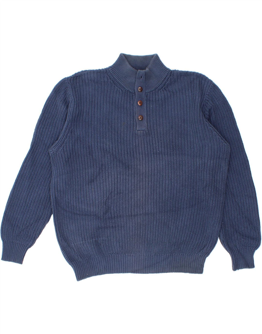 L.L.BEAN Herren-Pullover mit Knopfkragen, mittelblaue Baumwolle