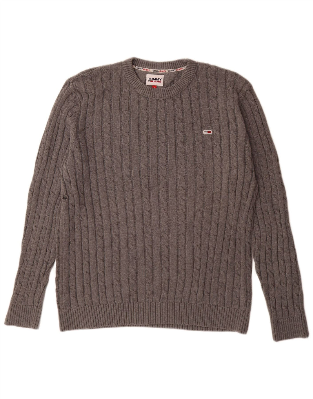 Tommy Hilfiger Herren-Pullover mit Rundhalsausschnitt, groß, graue Baumwolle