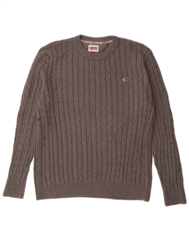 Tommy Hilfiger Herren-Pullover mit Rundhalsausschnitt, groß, graue Baumwolle