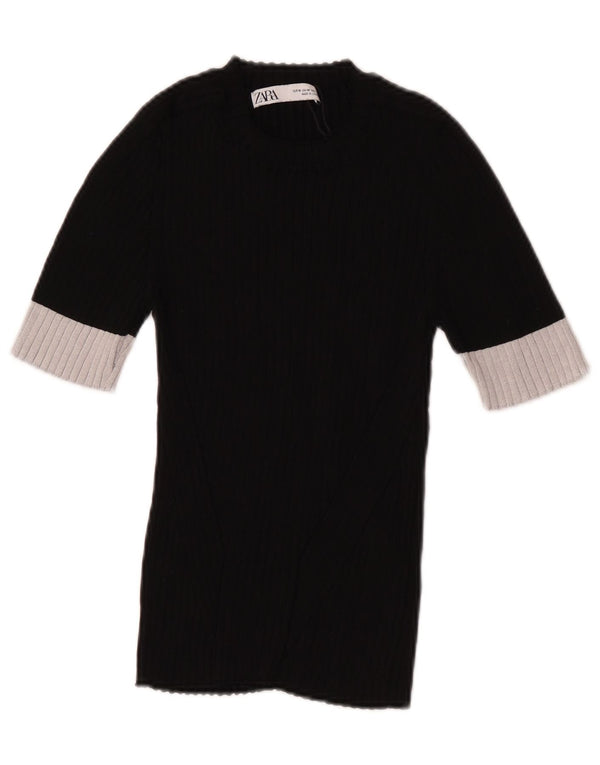 Zara Damen Crop Rollkragenpullover Pullover UK 12 Mittelschwarz Farbblock