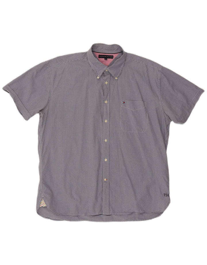 TOMMY HILFIGER Herren Kurzarmhemd 2XL Blau Gingham Baumwolle