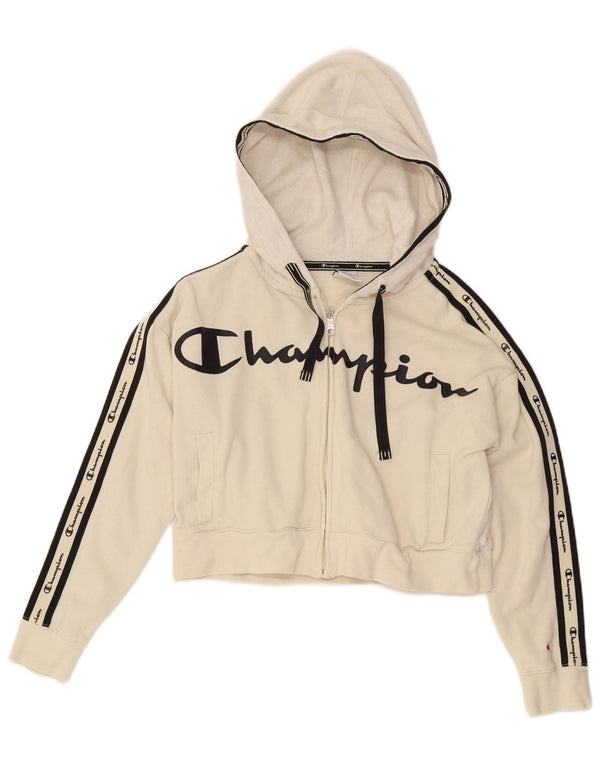 Champion Damen Graphic Crop Zip Hoodie Pullover UK 14 Mittelweiß