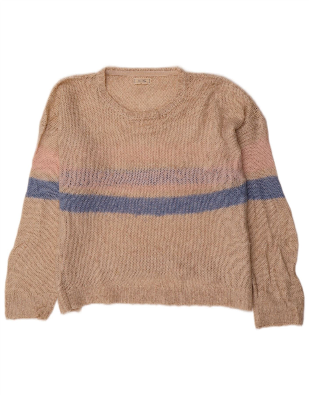 FAT FACE Damen-Pullover mit U-Boot-Ausschnitt, UK 12, Mittelbeige gestreift