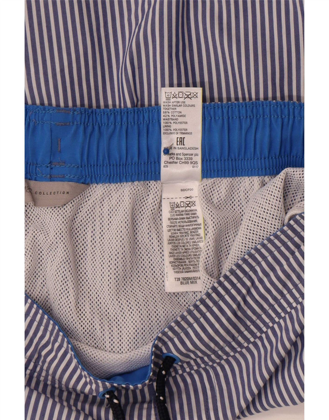 Marks & Spencer Herren-Badeshorts, groß, blaue Nadelstreifen-Baumwolle