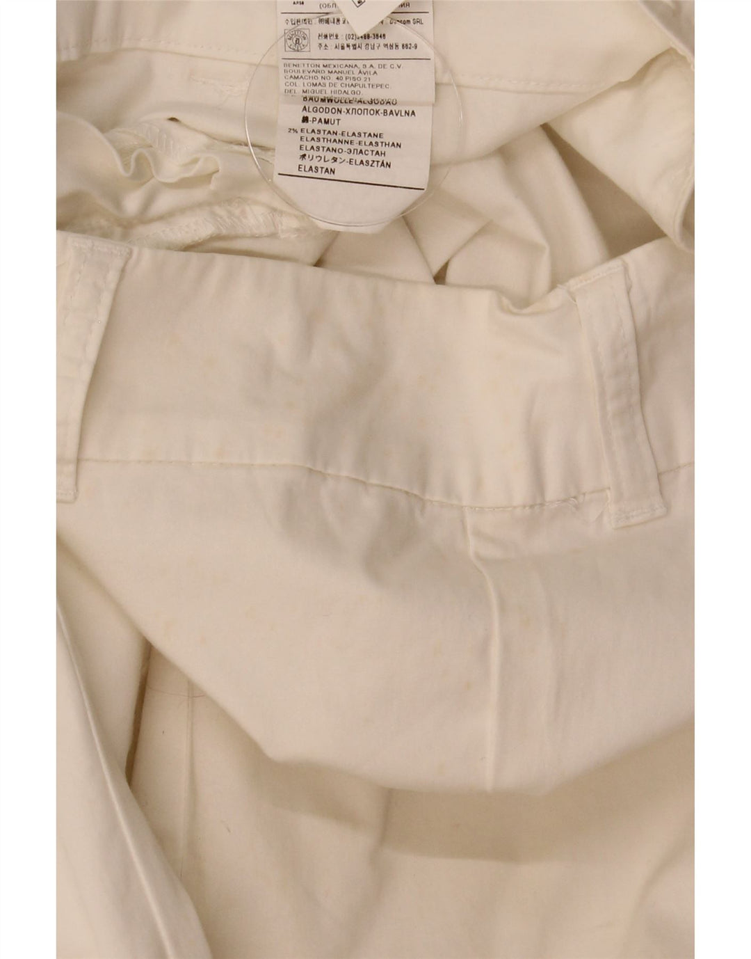 Benetton Damen Caprihose IT 44 Medium W31 L22 Weiße Baumwolle