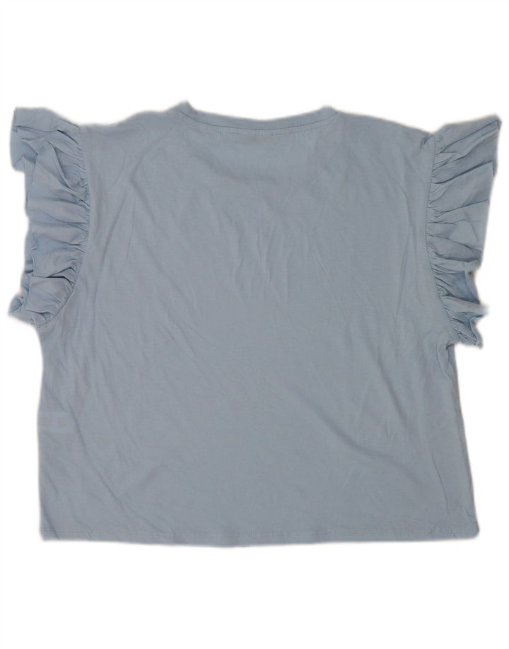 Zara Damen Blusentop UK 14 Mittelblaue Baumwolle