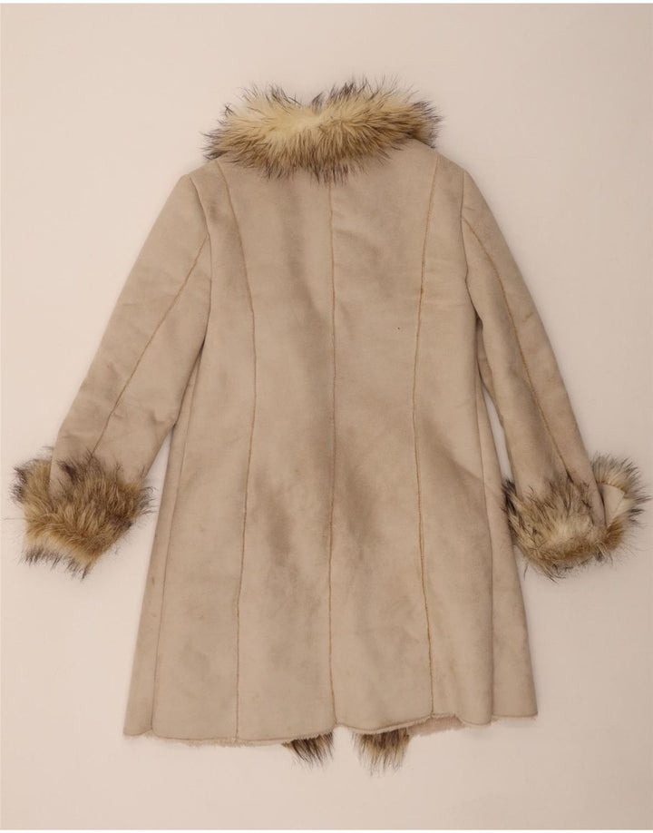 ZARA Womens Oversized Sherpa Overcoat UK 10 Small Beige Polyester