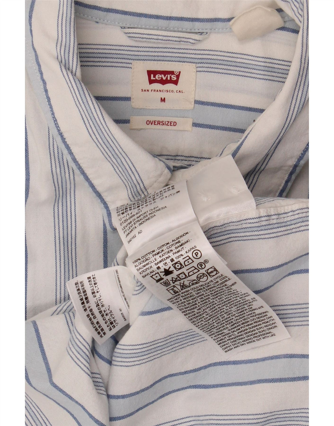 LEVI'S Mens Oversized Shirt Medium White Striped Cotton Vintage Levi's and Second-Hand Levi's from Messina Hembry 