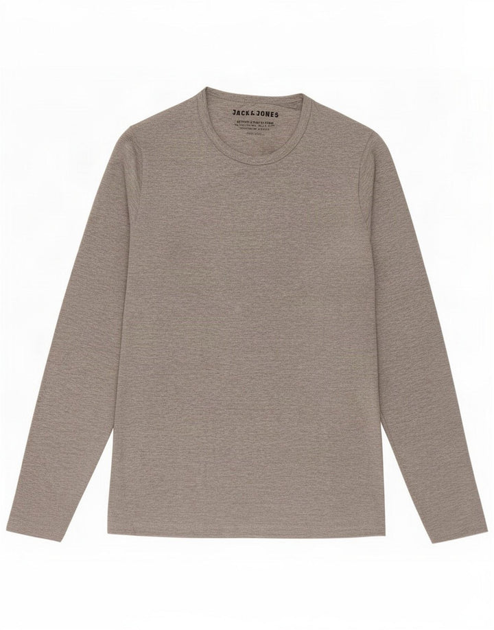 Jack & Jones Herren-Top mit langen Ärmeln, mittelgrau gesprenkelte Baumwolle