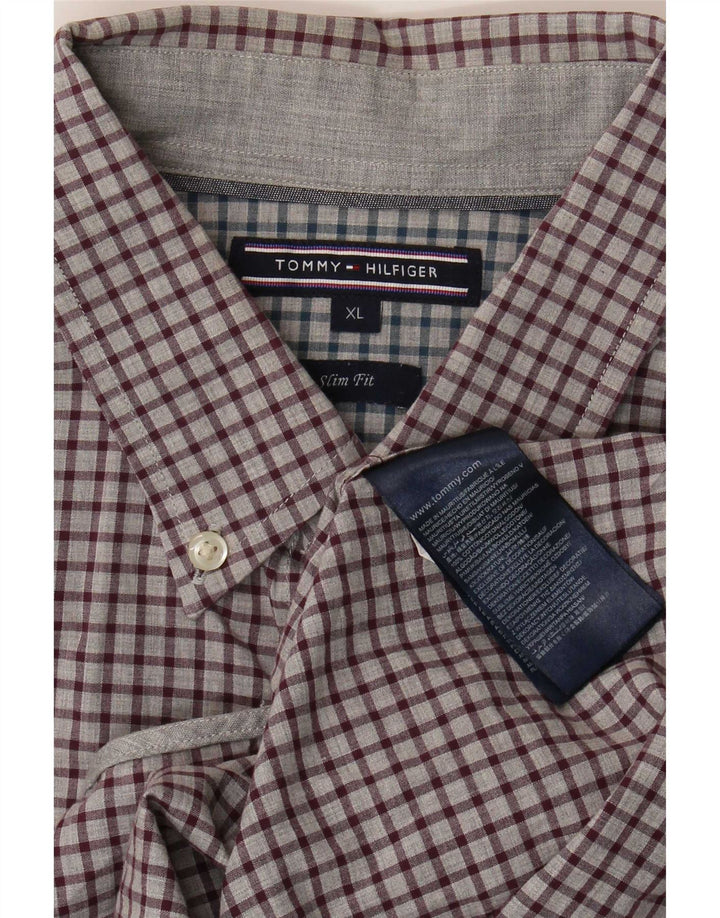 Tommy Hilfiger Herren Slim Fit Hemd XL grau kariert Baumwolle