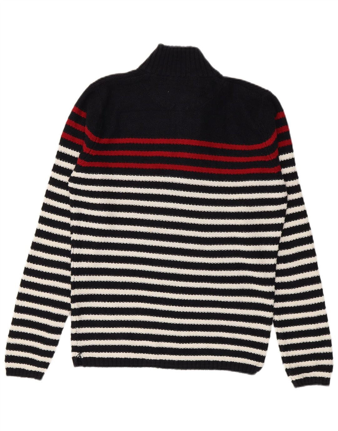 Zara Herren-Pullover mit Reißverschluss am Hals, mittelgroß, marineblau, gestreift, Baumwolle