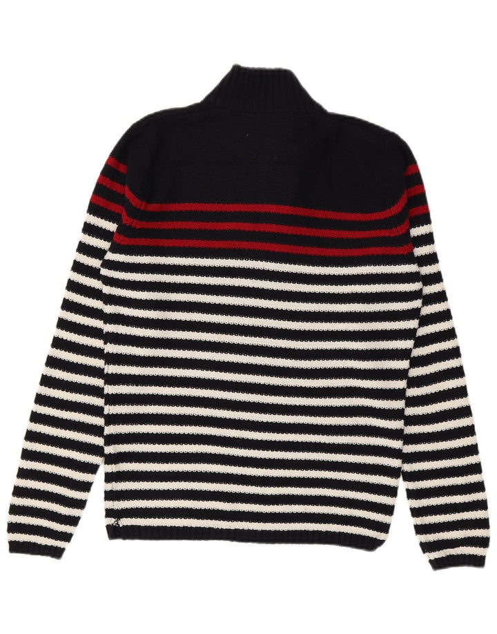 Zara Herren-Pullover mit Reißverschluss am Hals, mittelgroß, marineblau, gestreift, Baumwolle