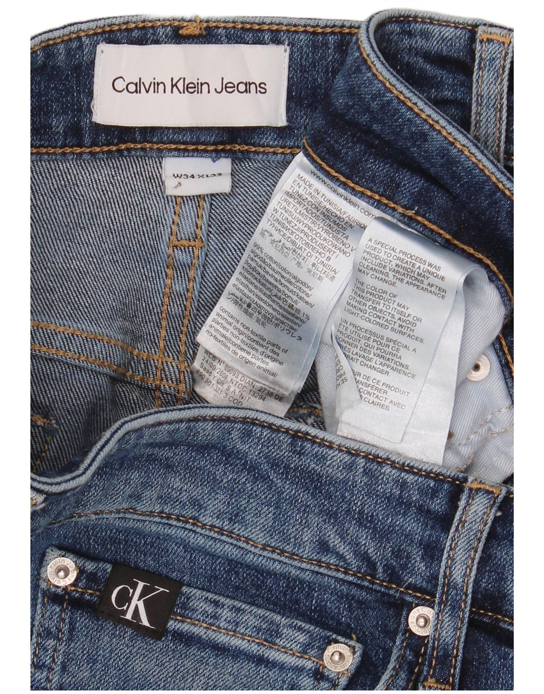 Calvin Klein Herren Slim Jeans W34 L32 Blaue Baumwolle