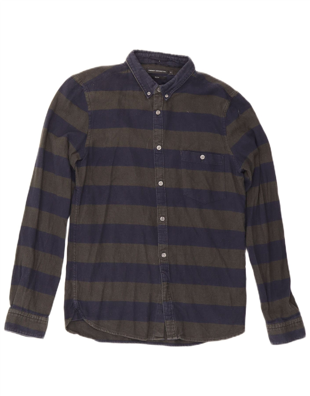 French Connection Slim Flanellhemd für Herren, klein, marineblau, gestreift, Baumwolle