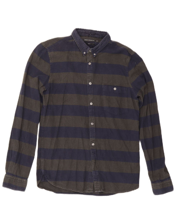 French Connection Slim Flanellhemd für Herren, klein, marineblau, gestreift, Baumwolle