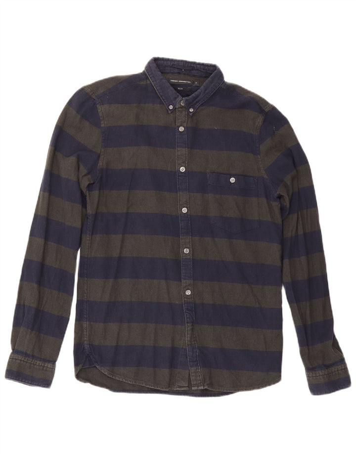French Connection Slim Flanellhemd für Herren, klein, marineblau, gestreift, Baumwolle