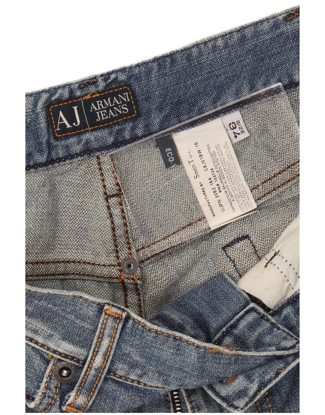 ARMANI Herren Graphic Straight Jeans W34 L30 Blaue Baumwolle