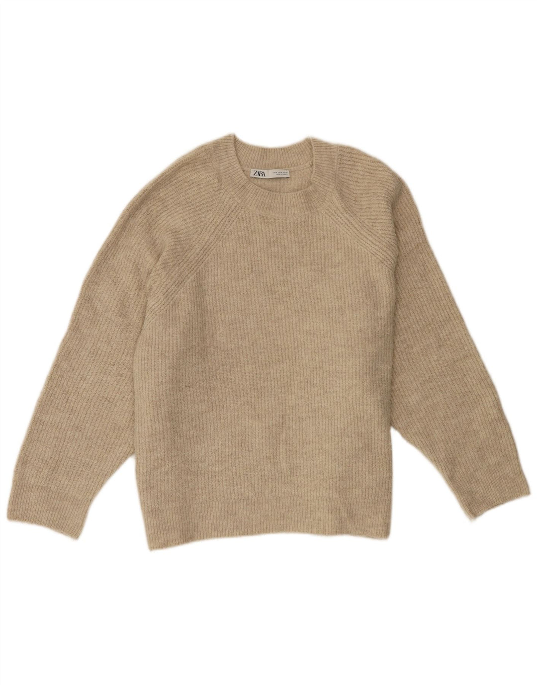 Zara Damen-Pullover, übergroß, Rundhalsausschnitt, Gr. 14, Mittelbeige, Acryl