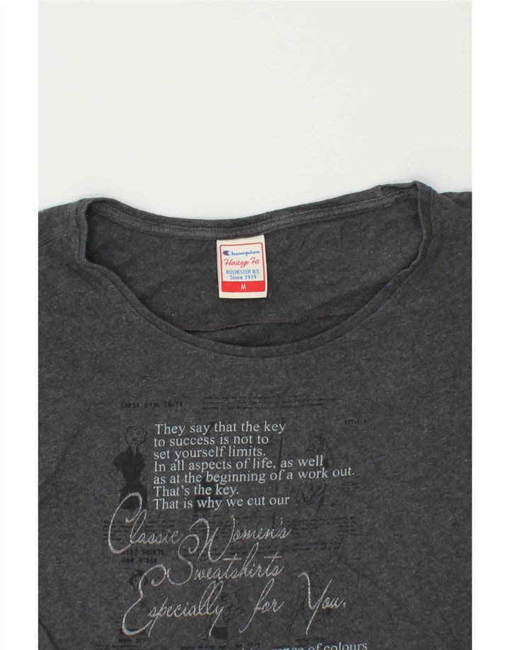 CHAMPION Womens Heritage Fit Graphic Top Long Sleeve UK 12 Medium Grey Vintage Champion and Second-Hand Champion from Messina Hembry 