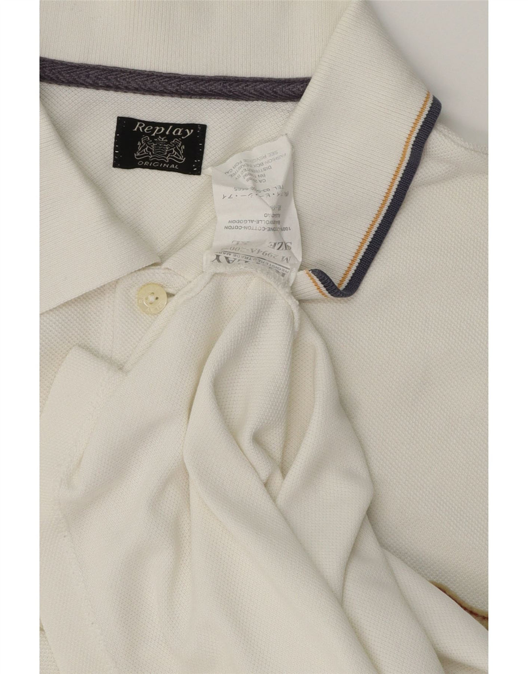 Replay Herren-Poloshirt XL, weiße Baumwolle, klassisch