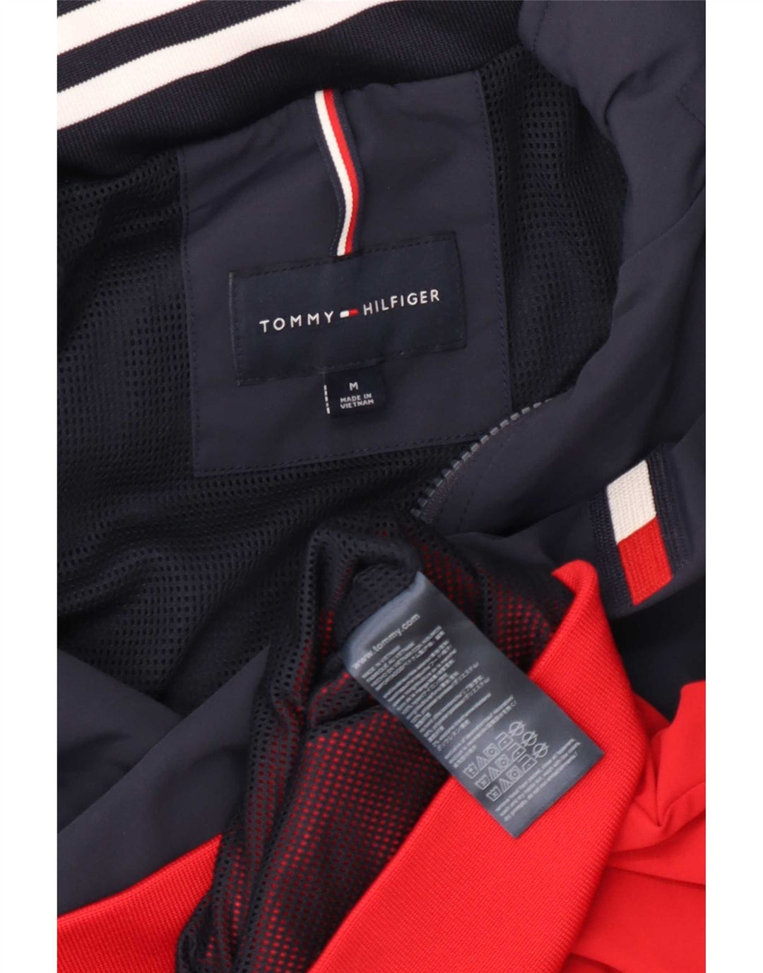 Tommy Hilfiger Herren-Bomberjacke mit Kapuze, UK 38, mittleres Marineblau, Farbblock