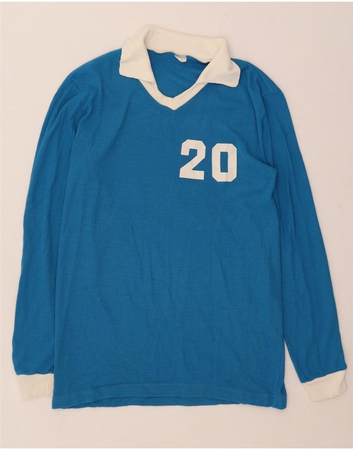 Vintage Herren Rugby-Poloshirt mit Grafik, langärmelig, Mittelblau
