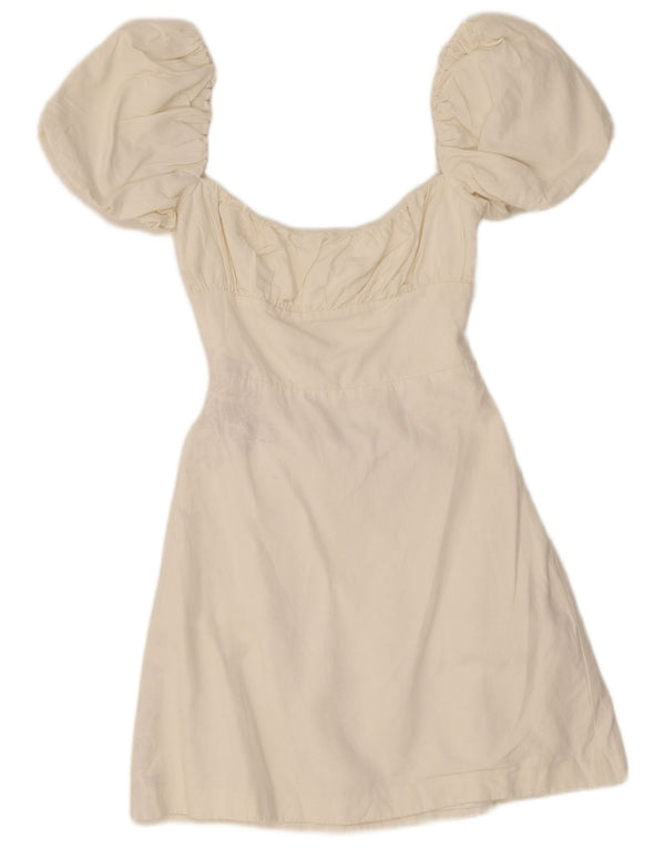 Zara Damen Cutout Off Shoulder Kleid UK 4 XS Weiße Viskose