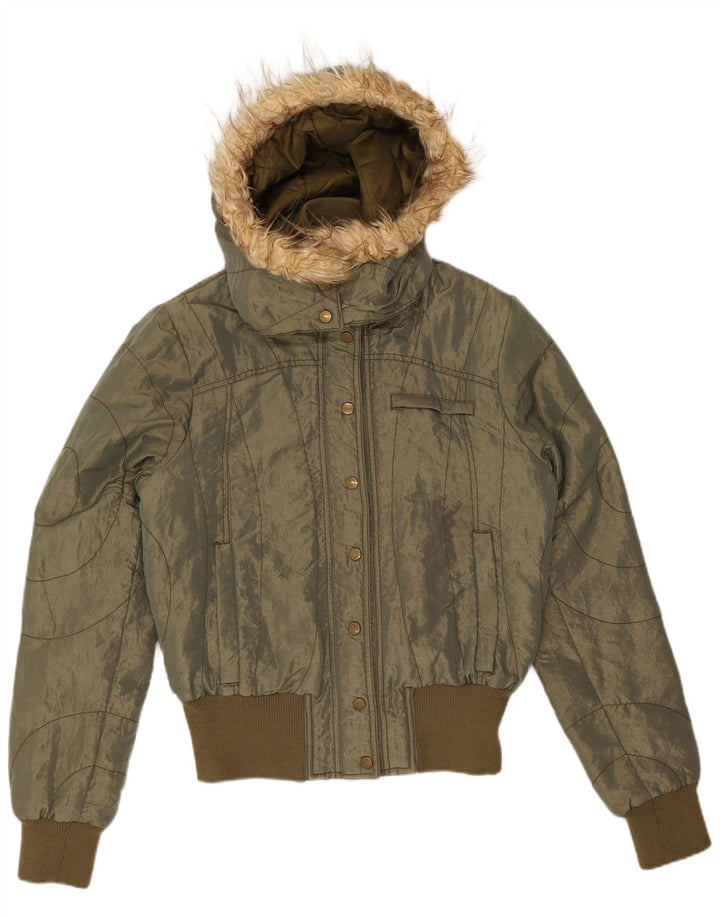 Calliope Wattierte Damenjacke mit Kapuze, UK 16, Größe L, Khaki, Nylon