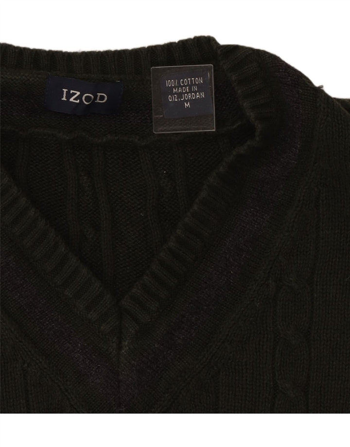 IZOD Mens V-Neck Jumper Sweater Medium Green Cotton Vintage Izod and Second-Hand Izod from Messina Hembry 