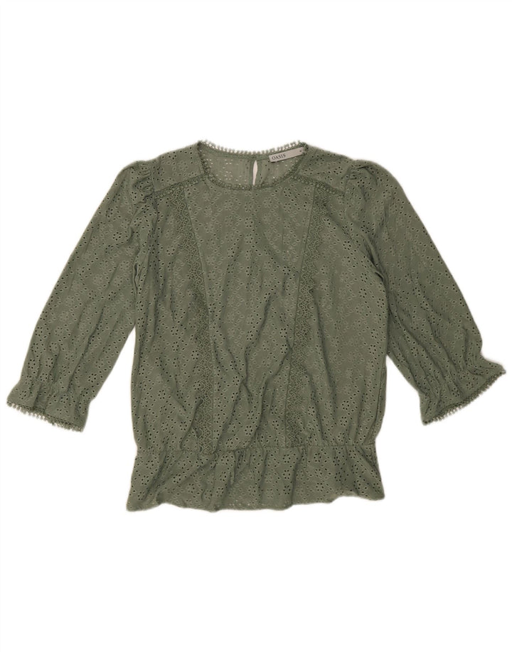 Oasis Damen-Blusenoberteil mit 3/4-Ärmeln, UK-Größe 12, Mittelgrün, Polyester