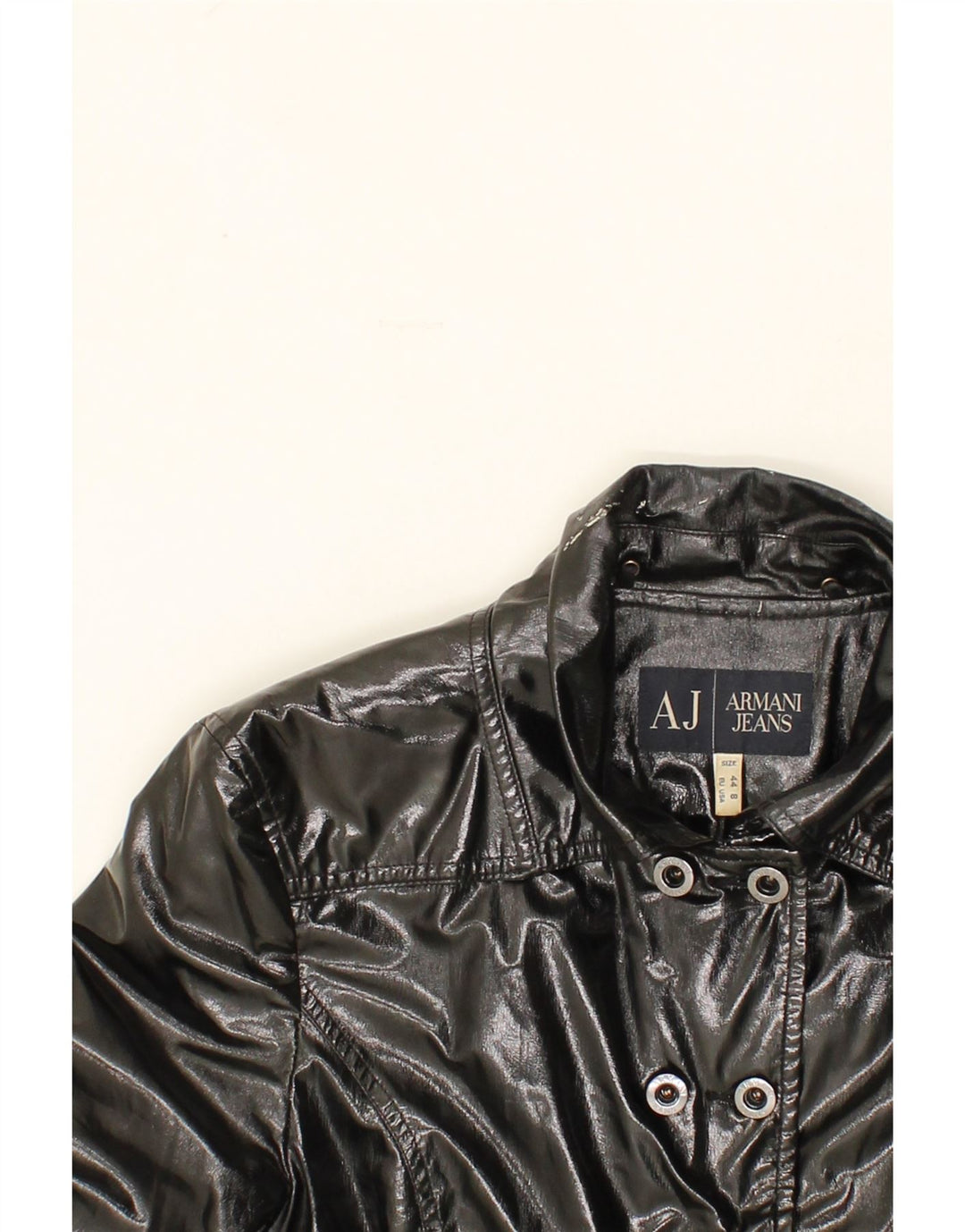 ARMANI JEANS Womens Overcoat EU 44 Large Black Polyester Vintage Armani Jeans and Second-Hand Armani Jeans from Messina Hembry 