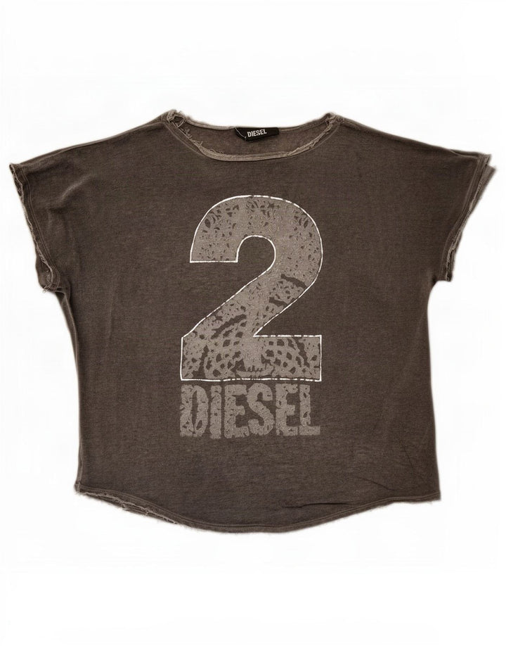 Diesel Damen-T-Shirt in Übergröße mit Grafik, UK 10, Größe S, grau, Viskose