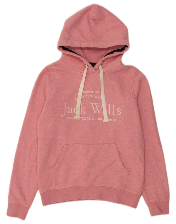 Jack Wills Damen-Pullover mit grafischem Kapuzenpullover, Gr. 8, Größe S, rosa gefleckte Baumwolle